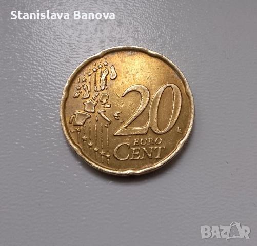 Италиански 20 евро цента от 2002г., снимка 4 - Нумизматика и бонистика - 53367811