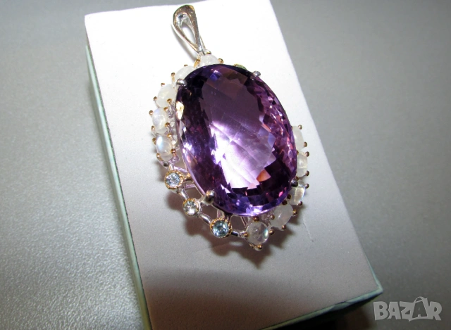 925 сребърно колие с натурален аметист 62 карата подходящо за подарък, снимка 2 - Колиета, медальони, синджири - 53498697
