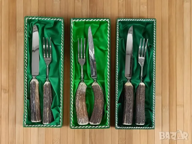 Прибори с дръжки от еленски рога - Солинген, снимка 3 - Прибори за хранене, готвене и сервиране - 50293189