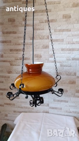 Стар полилей от ковано желязо и стъклен плафон, снимка 5 - Антикварни и старинни предмети - 40173165