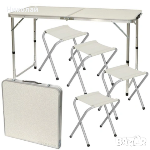 Сгъваема алуминиева маса с 4 стола – практичен комплект за къмпинг, двор и отдих, снимка 2 - Къмпинг мебели - 53301378