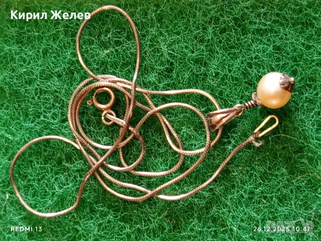 Нежно финно сребърно колие с висулка с инкростирана перла елегантен дизайн 50983, снимка 5 - Колиета, медальони, синджири - 52902535