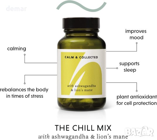 The Herbtender, Calm & Collected Веганска добавка с ашваганда и лъвска грива за отпускане - 60 бр., снимка 5 - Хранителни добавки - 43575638