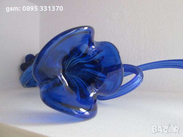 Високи  38 и 44 см  -  2 бр невероятни големи стъклени сини вази, снимка 15 - Вази - 30594521
