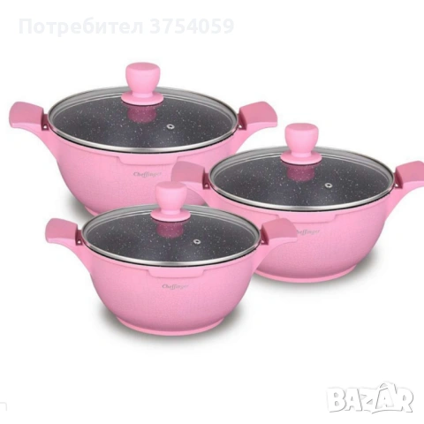 Комплект от 3 тенджери Cheffinger с мраморно покритие 20/24/28 см с капаци – незалепващи съдове за в, снимка 8 - Съдове за готвене - 53151913