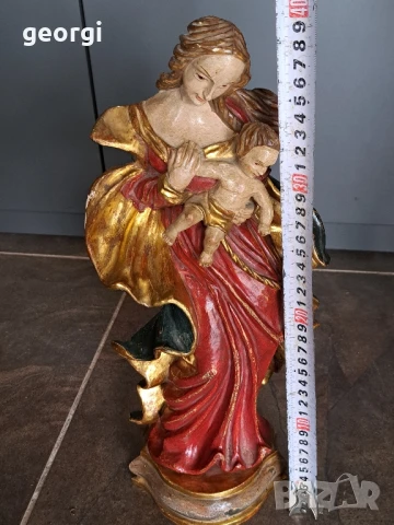 Стара статуя дърворезба Мадоната с Младенеца , снимка 10 - Антикварни и старинни предмети - 51082702