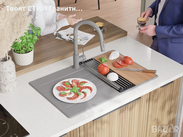Сива кухненска гранитна мивка Копенхаген 780х500 Top 45, снимка 2 - Мивки - 51139988
