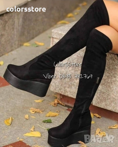 Ботуши на платформа - черен велур - 132K