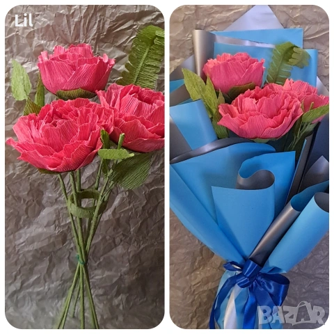 Букети от крепхартия и бонбони, снимка 4 - Изкуствени цветя - 53135078