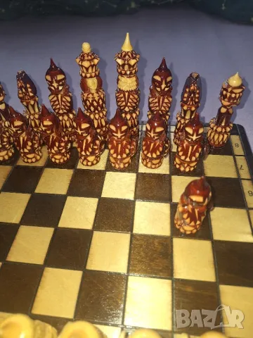 ръчно изработен дървен шах, снимка 3 - Антикварни и старинни предмети - 49189367
