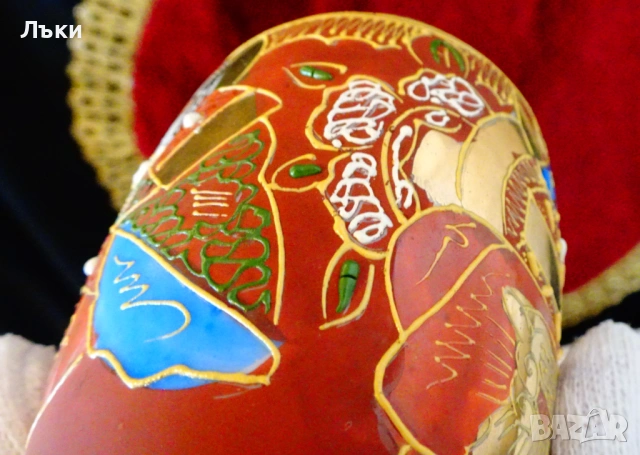 Ваза японски порцелан Satsuma,злато,печат. , снимка 5 - Вази - 53478086