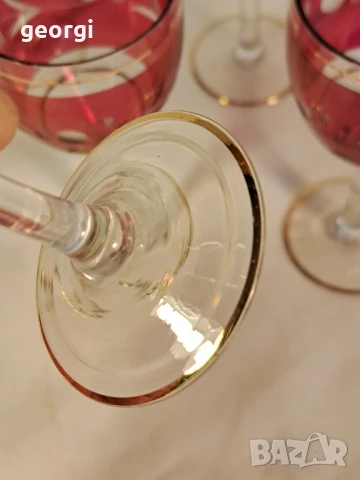 ретро цветни чаши за ракия фасетирани със златен кант , снимка 5 - Чаши - 50693525