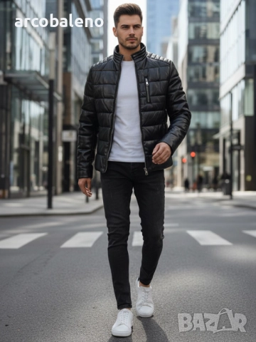 Черно мъжко изолирано кожено яке , снимка 3 - Якета - 52885203