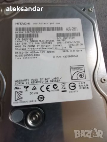 Продавам хард диск 3.5 инча Hitachi 500GB , снимка 1 - Твърди дискове - 34801214