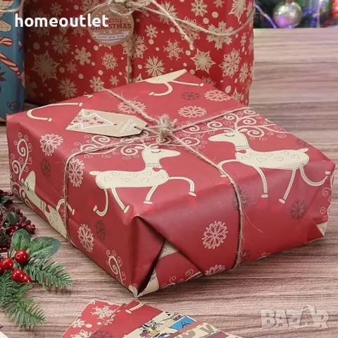 ПРОМОЦИЯ Висококачествена плътна крафт хартия, с коледни мотиви (к-кт от 10 бр.)  X00184AOY7, снимка 2 - Ученически пособия, канцеларски материали - 48392980