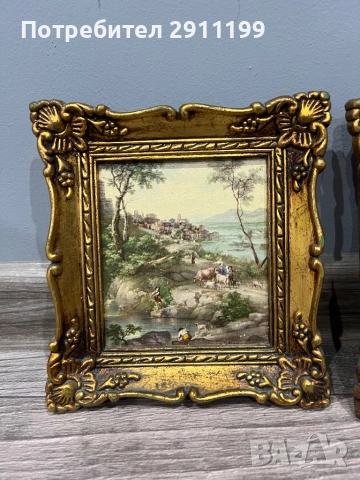 Малка антикварна картина, комплект от четири, снимка 7 - Картини - 52814261