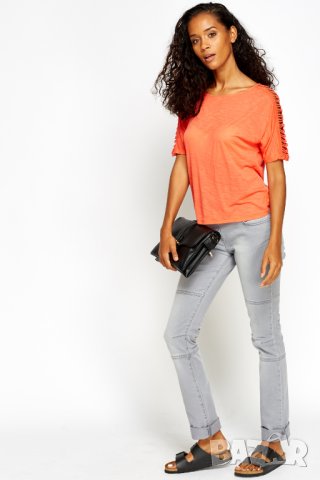 Нови сиви дънки с цип на гърба, снимка 3 - Дънки - 42945118