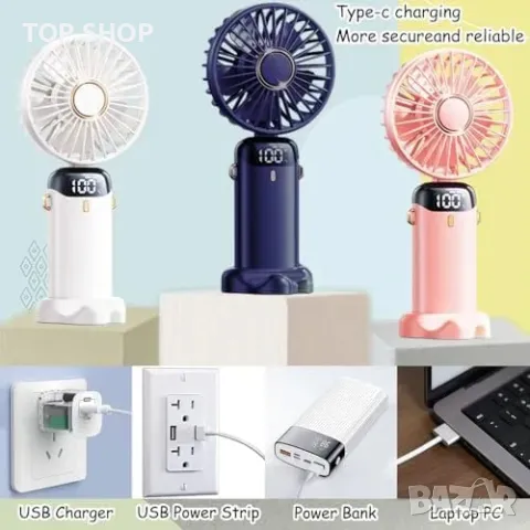 Нови 2 броя портативен USB вентилатор ръчен/за врат/за бюро 5 скорости, снимка 6 - Други - 49498271