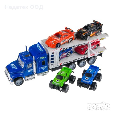 Състезателен камион, с 6 превозни средства, за момчета, снимка 1 - Коли, камиони, мотори, писти - 43770925