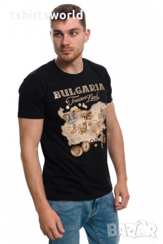 Нова мъжка черна тениска с трансферен печат България - Treasure Land (Земя на съкровищата), снимка 5 - Тениски - 27987779