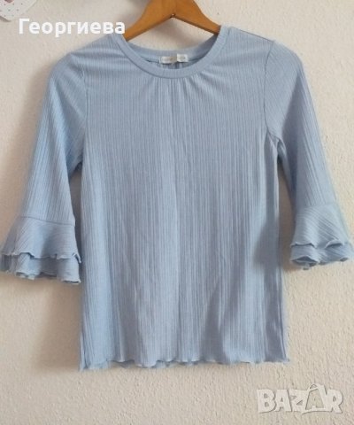 Небесносиня блуза с волани, снимка 4 - Корсети, бюстиета, топове - 37749349