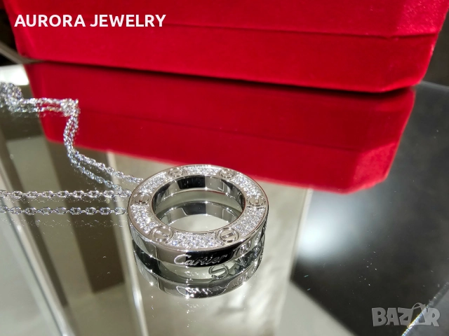 CARTIER Love White Gold Large Paved Diamonds Pendant Дамскo Колие, снимка 4 - Колиета, медальони, синджири - 52870330