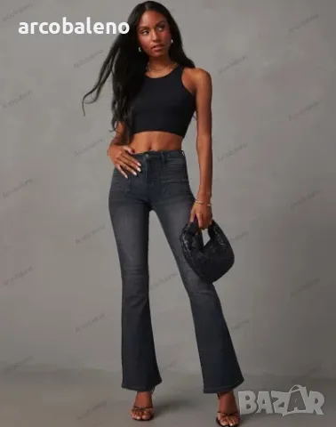 Дамски ретро изпрани дълги дънки с висока талия 