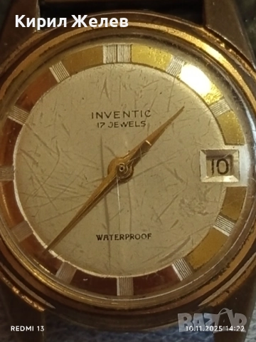 Стар механичен часовник мъжки INVENTIC SWISS MADE позлатен работи за КОЛЕКЦИЯ 51466, снимка 2 - Антикварни и старинни предмети - 52363020