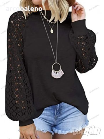 Дамски лек пуловер с дълги ръкави и дантелено деколте, 5цвята - 023, снимка 3 - Блузи с дълъг ръкав и пуловери - 39470757
