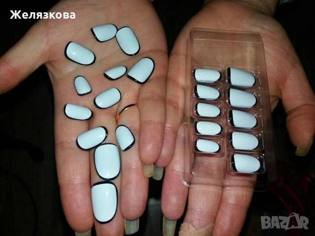 Къси изкуствени нокти maybelline nails в черно и бяло, снимка 9 - Продукти за маникюр - 24869265