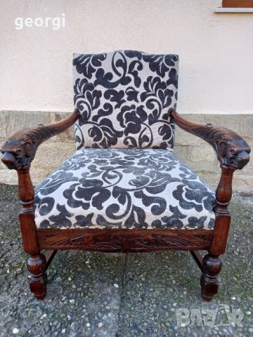 Дъбов стол кресло масив с дърворезба , снимка 1 - Столове - 43667308
