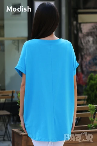 Памучна едноцветна дамска блуза с лодка деколте 7044, снимка 4 - Тениски - 50696244