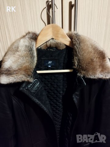 Черно кожено подплатено яке-палто от лицева кожа, снимка 5 - Палта, манта - 39341818