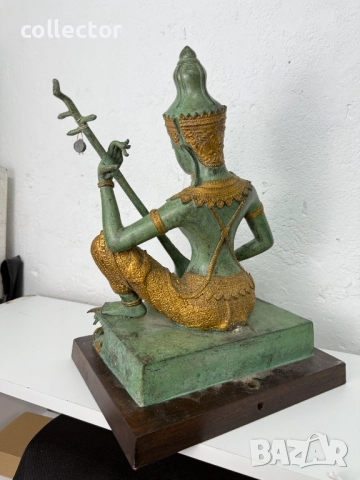 Tайландска бронзова статуетка на музикант с позлата. №7626, снимка 9 - Антикварни и старинни предмети - 52480170