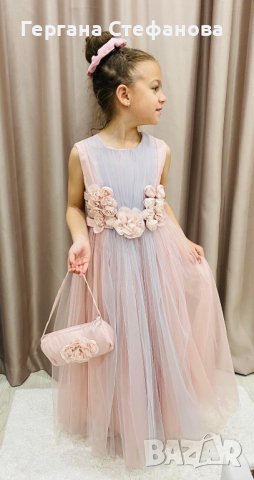 Стилна дълга рокля с чанта Размери -9г.10г.11г. Цена -75 лв