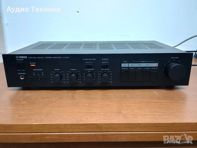 Компактен стерео усилвател Yamaha A-400. Перфектен с прекрасен звук! Изпращам видео. , снимка 3 - Ресийвъри, усилватели, смесителни пултове - 53291189