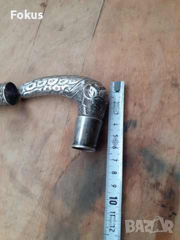 Стар сребърен бастун чадър дръжка сребро антика 19 век, снимка 7 - Антикварни и старинни предмети - 53275725