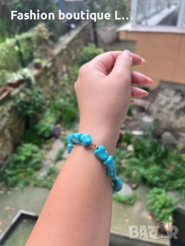 Гривна за крак или ръка с тюркоазени камъчета и златни топченца мъниста 🩵, снимка 6 - Гривни - 52376546