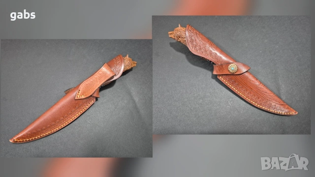 Японски ловен нож MYATO WOOLF DAMASK с кожена кания,LN429, снимка 12 - Ножове - 52662409