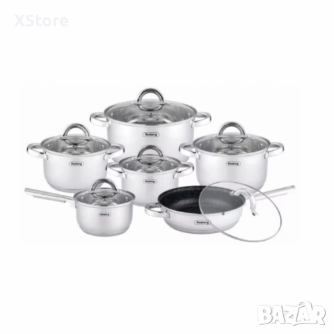 Комплект тенджери Rosberg, Неръждаема стомана, 6 части, Индукция