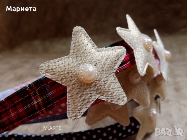 Коледна диадема Диадема със златни звездички Ръчно Изработени диадеми, снимка 2 - Аксесоари за коса - 27274003