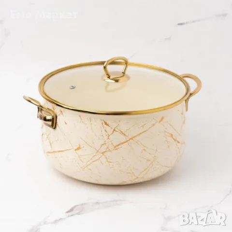 Тенджера Goldmann GM 8017-26B, 26см., Емайл, Индукция, Бял/Старо злато, снимка 8 - Съдове за готвене - 49413041