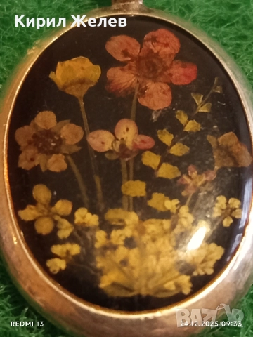 Сребърен медальон флорален мотив майстоска ръчна изработка 28037, снимка 3 - Колиета, медальони, синджири - 52889688