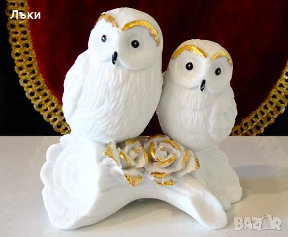 Порцеланова статуетка,фигура Бухал,Сова,злато. 