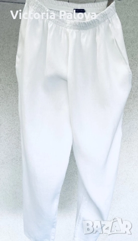Бял панталон лен100% Италия, снимка 4 - Панталони - 51462914