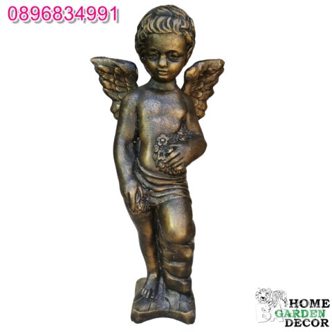 Статуя фигура ангелче от бетон в тъмно златист цвят, снимка 1 - Градински мебели, декорация  - 40694883