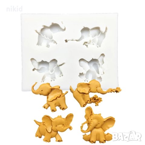 4 малки Слончета Слонче слон силиконов молд форма декорация торта фондан, снимка 4 - Форми - 30183762