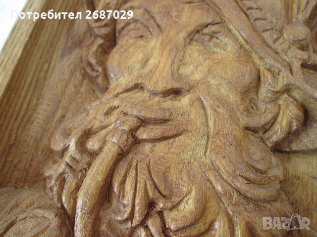 26х17 арт дърворезба мъж с шапка и лула, пано барелеф картина, снимка 3 - Пана - 28972838