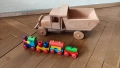 Голям масивен дървен камион (Самосвал) и влакче Goki – Лот дървени игр, снимка 1