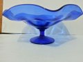 Кристална купа фруктиера  цветно стъкло кобалт , снимка 5